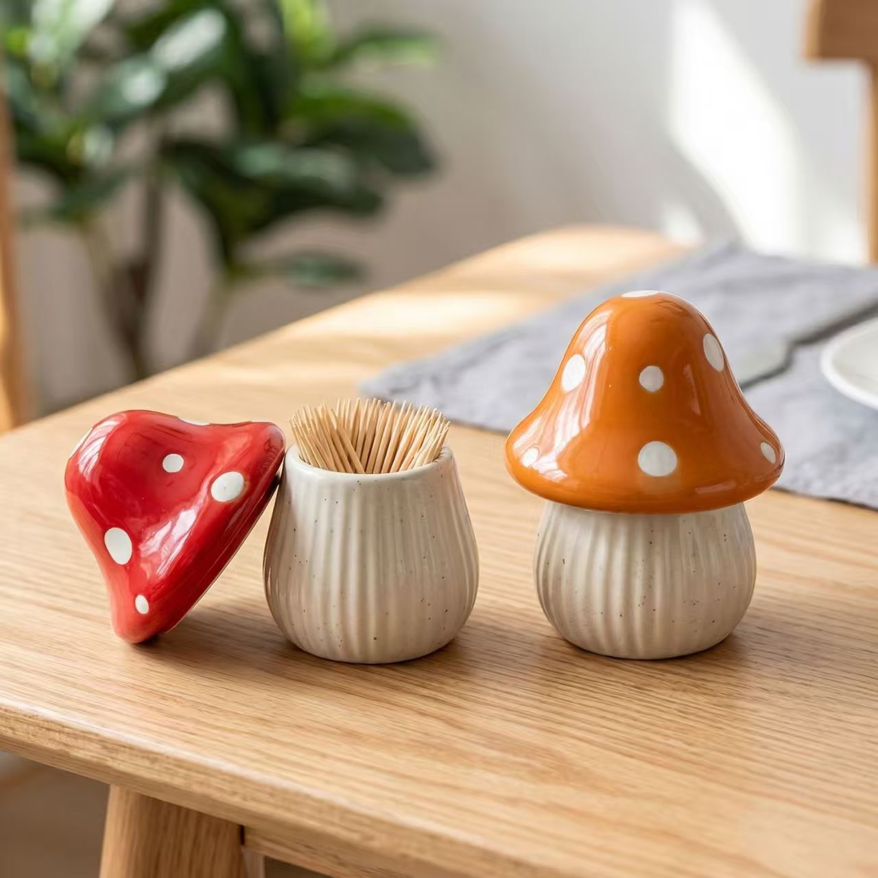 Kitchen Gadgets Storage - Cartoon Paddestoel Keramische Opbergpotten Thuis Desktop