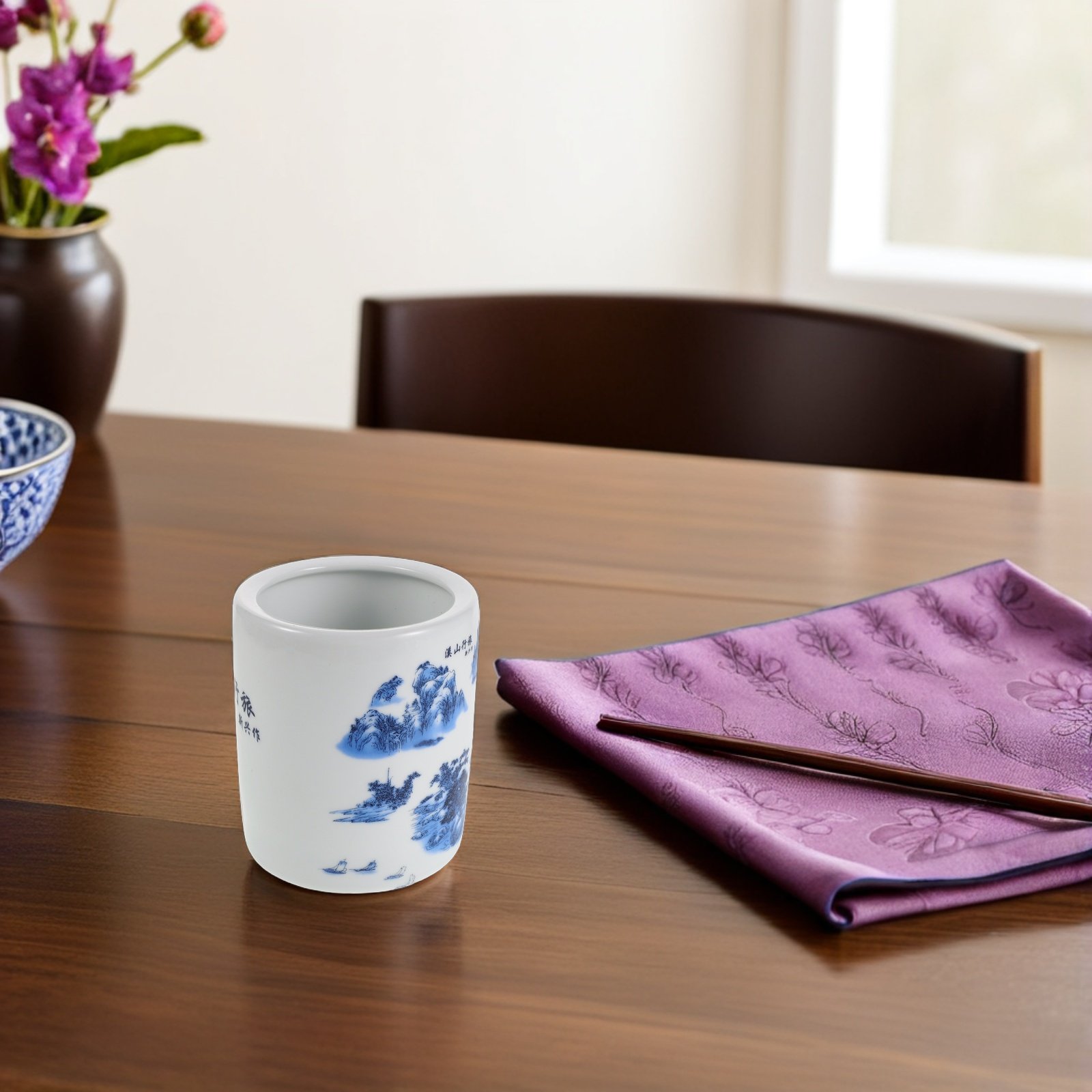 Kitchen Utensil Holder - Blauw en wit Chinoiserie vaas, keramische