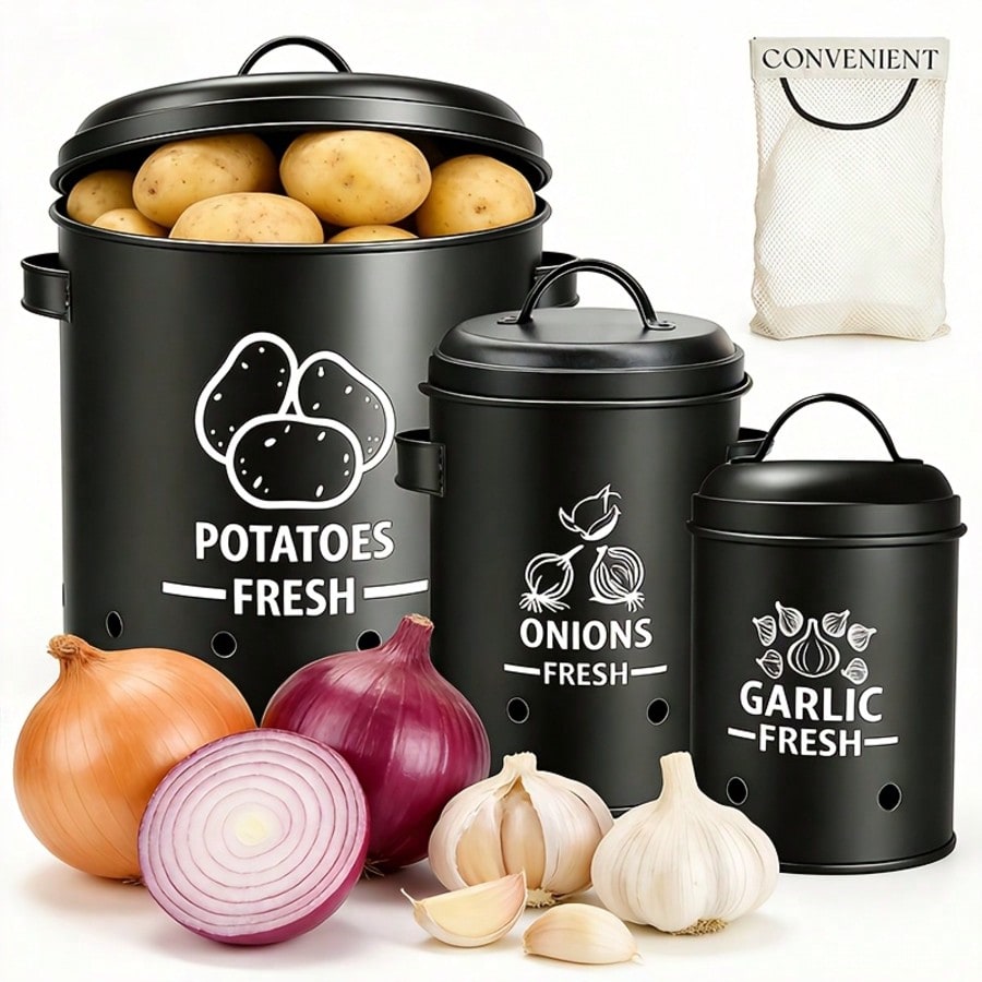 Kitchen Gadgets Storage - Aardappel Ui Knoflook Opbergbak Set Boerderij