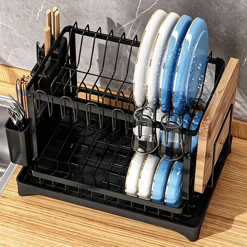 Kitchen Utensil Holder - Nieuwe metalen afdruiprek met twee verdiepingen,